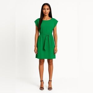 Eliza J. Trapeze Dress Green 2 Belt Pockets Office Wedding Holiday Christmas